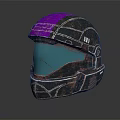 Futuristic Armored Helmet With Purple Top Rusty Body And Green Mesh Visor