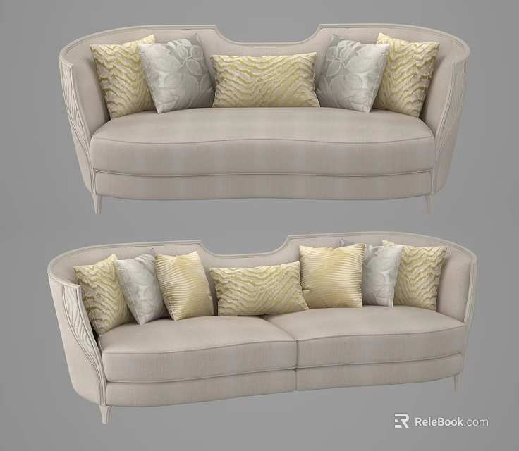 Elegant Modern Light Beige Sofa Set With Yellow Gray Patterned Cushions 3d model