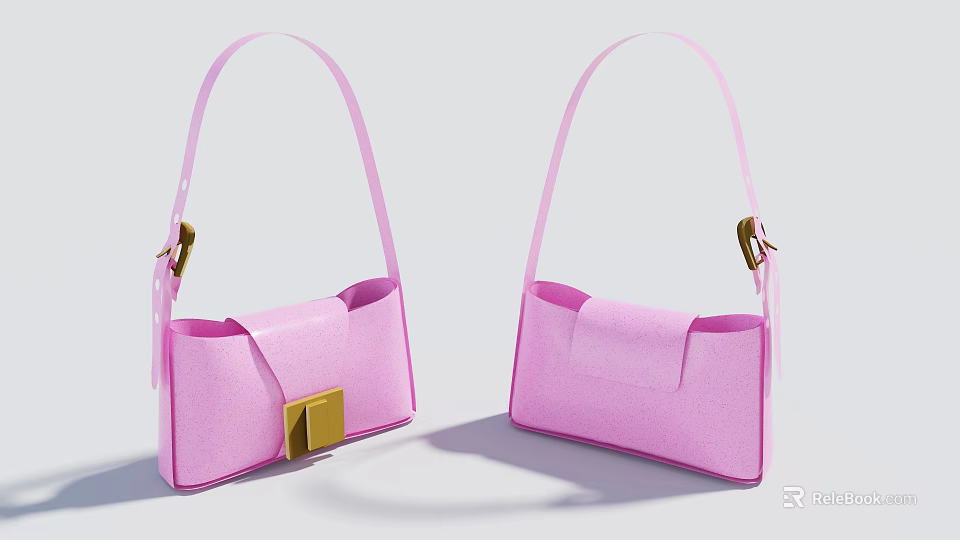 Stylish Pink Handbags With Golden Clasp And Slim Strap Modern Design 3d model 