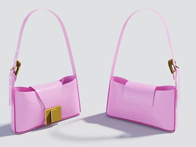 Stylish Pink Handbags With Golden Clasp And Slim Strap Modern Design 3d model
