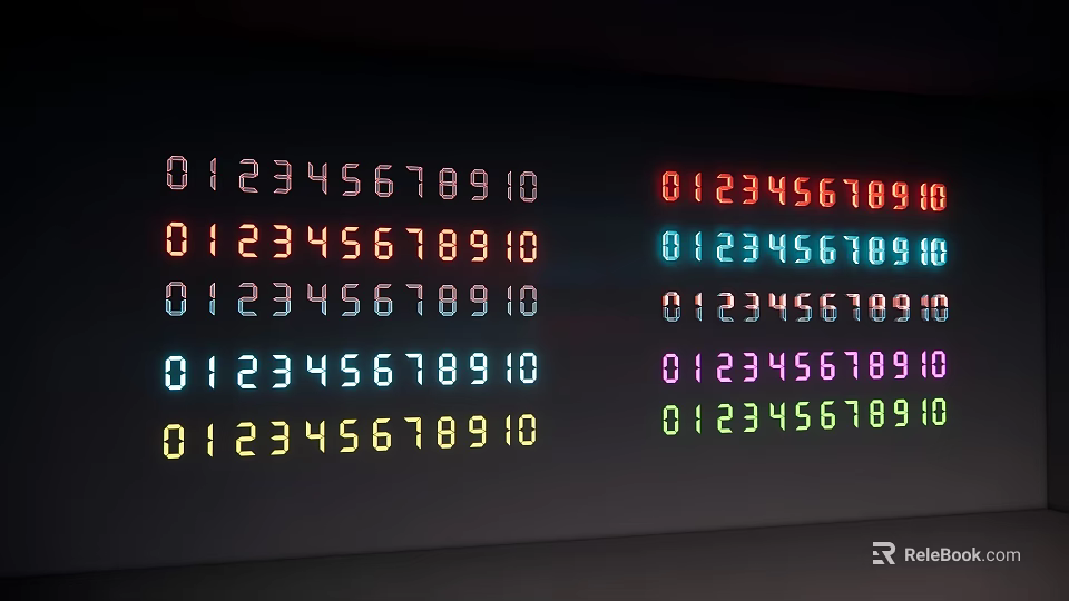 Colorful Digital Numeric Wall Decor with Vibrant LED Numbers 3d model
