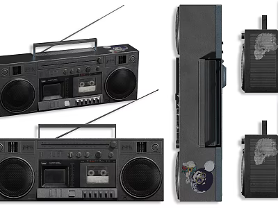 Vintage Retro Boombox Stereo System With Large Speakers Tape Deck And Antenna Design 3d model
