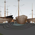 Unique Modern Entrance Gate Design With Boat Shaped Structures Water Features And Green Lawns