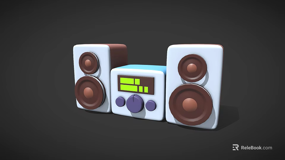 White Stereo Speaker System With Central Control Unit Digital Display And Brown Woofers 3d model 