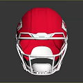 Red American Football Helmet As Sports Equipment With White Facemask And Team Logo