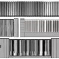 Building Exterior Wall Design With Vertical Slats And Varied Layout Including Entrance And Panel Combinations