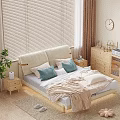 Light Nordic Style Soft Upholstered Double Bed With Solid Wood Frame For Cozy Bright Bedroom