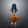 Cute Cartoon Turkey Character With Blue Pilgrim Hat Yellow Buckle Orange Body And Colorful Feathers