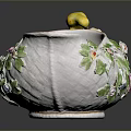 Decorative Porcelain Bowl With Green Leaves Pink Flowers And Yellow Bird Ornament For Home Decor