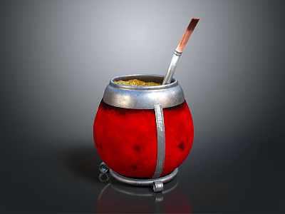 Red And Silver Household Container With Yellow Contents And Wooden Tool 3d model