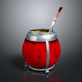 Red And Silver Household Container With Yellow Contents And Wooden Tool