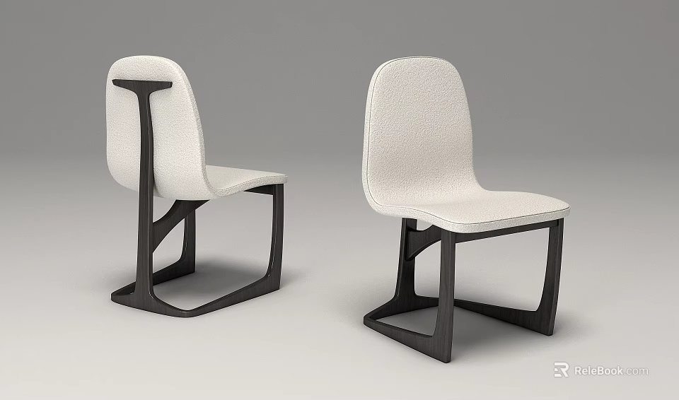 Modern Dining Chairs With White Upholstered Seats Backs And Black Sleek Frames 3d model 