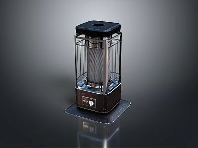 Black Portable Heater With Metal Mesh Cover And Control Knob On Smooth Surface 3d model