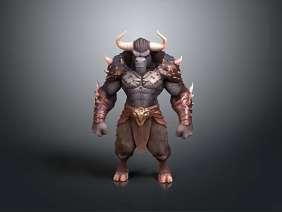 Mythical Horned Warrior Character Muscular Build Spiked Armor And Guards 3d model