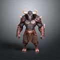 Mythical Horned Warrior Character Muscular Build Spiked Armor And Guards