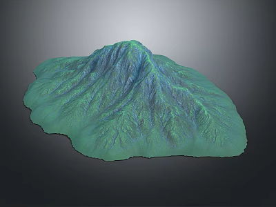 3D Mountain Terrain Model With Blue Green Color And Detailed Surface Texture 3d model
