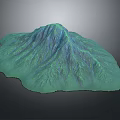 3D Mountain Terrain Model With Blue Green Color And Detailed Surface Texture