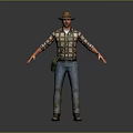 Man In Plaid Shirt With Green Bag Jeans And Brown Shoes Standing With Outstretched Arms