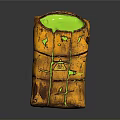 Vibrant Yellow Decorative Cushion With Green Accent Lines And Distressed Texture