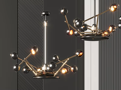 Modern Luxury Chandelier with Branching Structure Spherical Bulbs Metallic Gold Black Finish for Interior Design 3d model