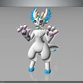 3D Fantasy Creature Character With White Body Turquoise Ears Pink Paws Purple Eyes And Colorful Tail