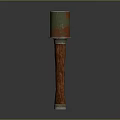 Cylindrical Metal Top Decorative Standing Pillar With Wooden Base And Green Red Finish