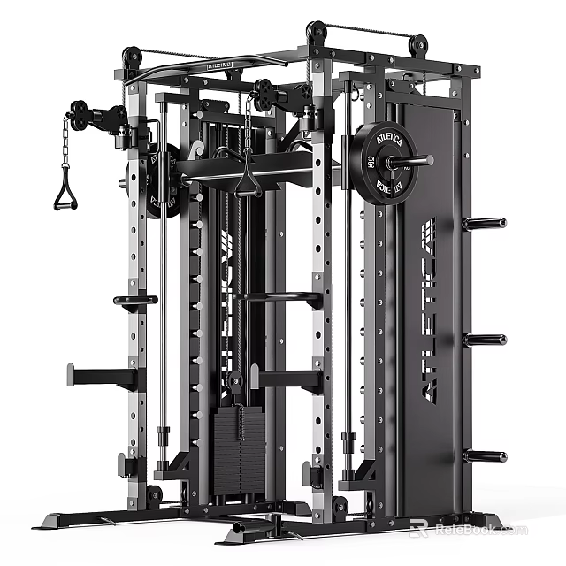 Professional Grade Multi Functional Power Rack With Weight Plates And Adjustable Bars For Home Gym 3d model 