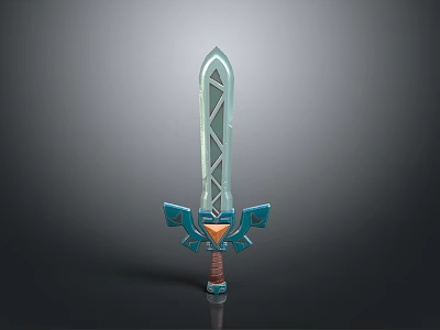 Fantasy Sword With Blue White Blade Geometric Patterns And Decorative Hilt 3d model