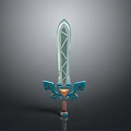 Fantasy Sword With Blue White Blade Geometric Patterns And Decorative Hilt