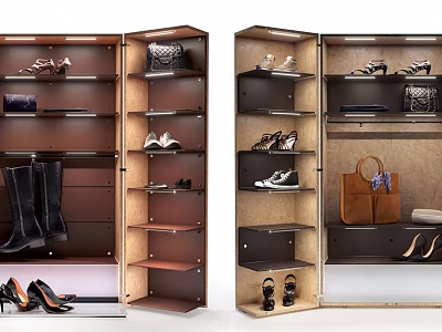 Modern Shoe Cabinet With Multiple Shelves Organizing Shoes And Handbags 3d model