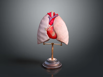 Detailed Human Lungs and Heart Anatomical Model with Metal Stand for Medical Education 3d model