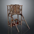 Wooden Support Structure With Ladder And Double Platforms Sturdy Design 3d model