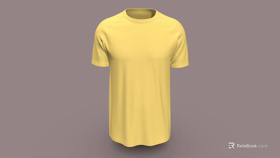 Yellow Round Neck Short Sleeve T-Shirt Basic Casual Style Clothing 3d model 