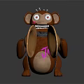 Brown Monkey Doll With Red Cheeks Big Eyes Holding Round Shield And Metal Spikes