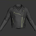 Gray Leather Jacket With Quilted Pattern Gold Zippers And Lapel Collar Design