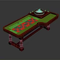 Roulette Entertainment Table With Green Felt Surface Red Wooden Frame Central Wheel Number Layout Design