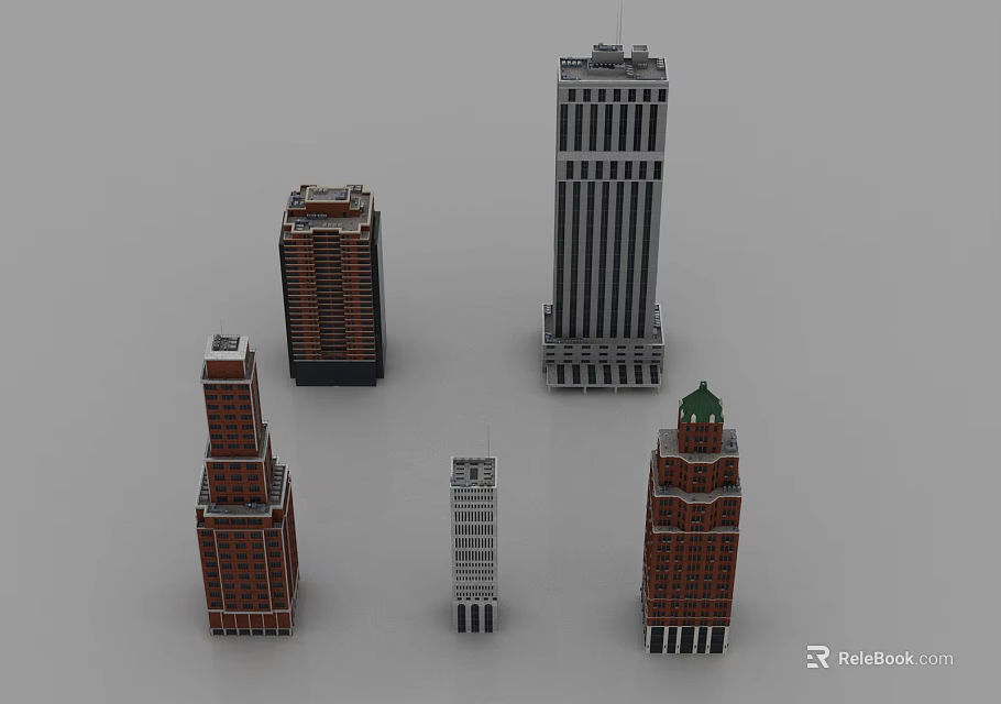 Other Various Architectural Building Models With Red White Gray Colors And Different Heights 3d model 