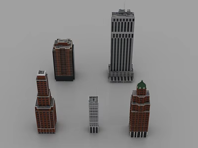 Other Various Architectural Building Models With Red White Gray Colors And Different Heights 3d model