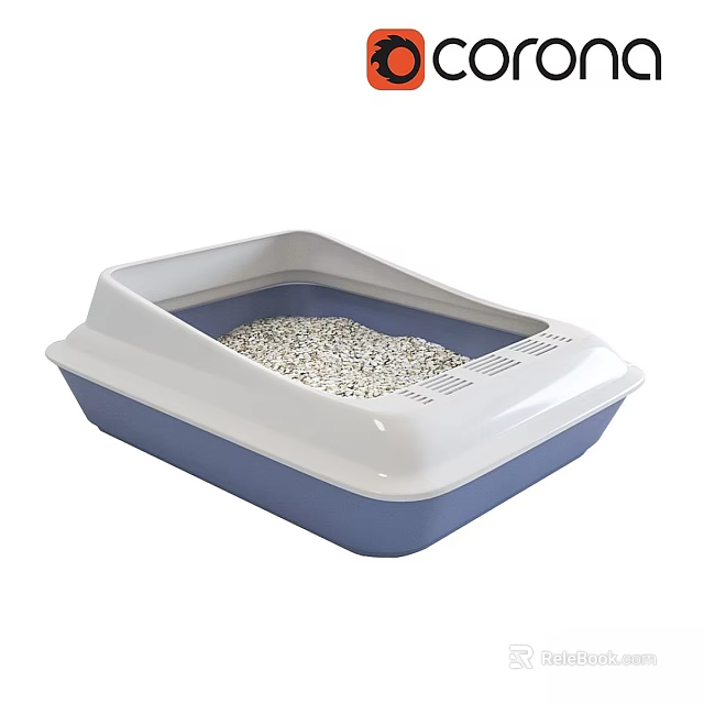 White And Blue Wall Decorative Litter Box Design With Litter Inside View 3d model