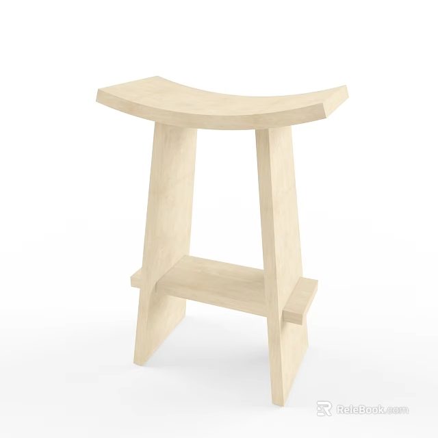 Simple Natural Wood Stool With Curved Seat And Sturdy Leg Structure For Modern Home 3d model 