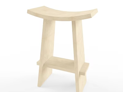 Simple Natural Wood Stool With Curved Seat And Sturdy Leg Structure For Modern Home 3d model