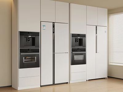 Modern White Kitchen Refrigerator Cabinets With Built In Refrigerators And Ovens 3d model