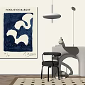 Chagall Abstract Artwork In Modern Interior With Black Chair And Pendant Light 3d model