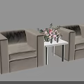 Beige Single Sofa Set With Small Table Flower Vase And White Cups 3d model