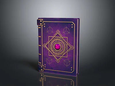 Purple Enchanted Book With Golden Ornate Patterns And Red Gemstone Center 3d model