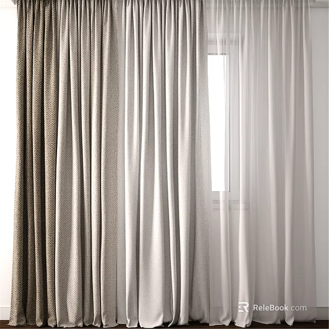 Stylish Window Curtains In Different Colors With Light Filtering Fabric For Home Decoration 3d model 