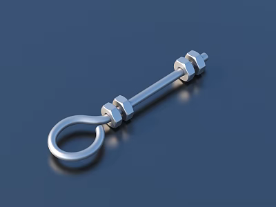Shiny Industrial Metal Bolt With Eyelet Ring And Double Nuts Design 3d model
