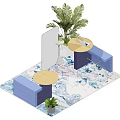 Modern Public Chairs With Blue Structure Green Plants And Decorative Rug