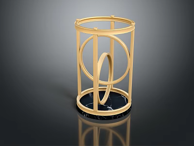 Gold Metal Decorative Ornament With Circular Frame And Black Marble Base 3d model