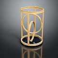 Gold Metal Decorative Ornament With Circular Frame And Black Marble Base